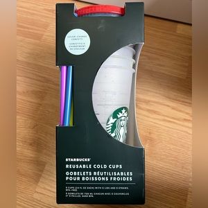 STARBUCKS 5 PACK REUSABLE COLD CUPS IN COLOR CHANGING CONFETTI
